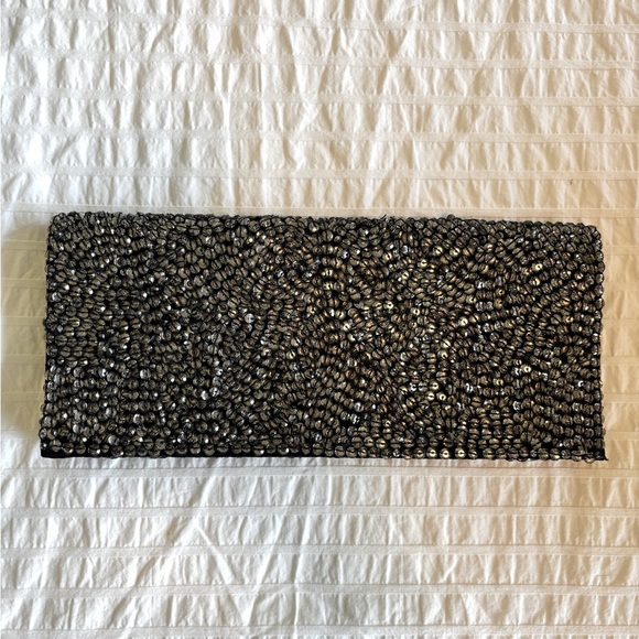 Club Monaco Emily Silver Gems Gemstone Beaded Embellished Embroidered Clutch Bag - Picture 2 of 10
